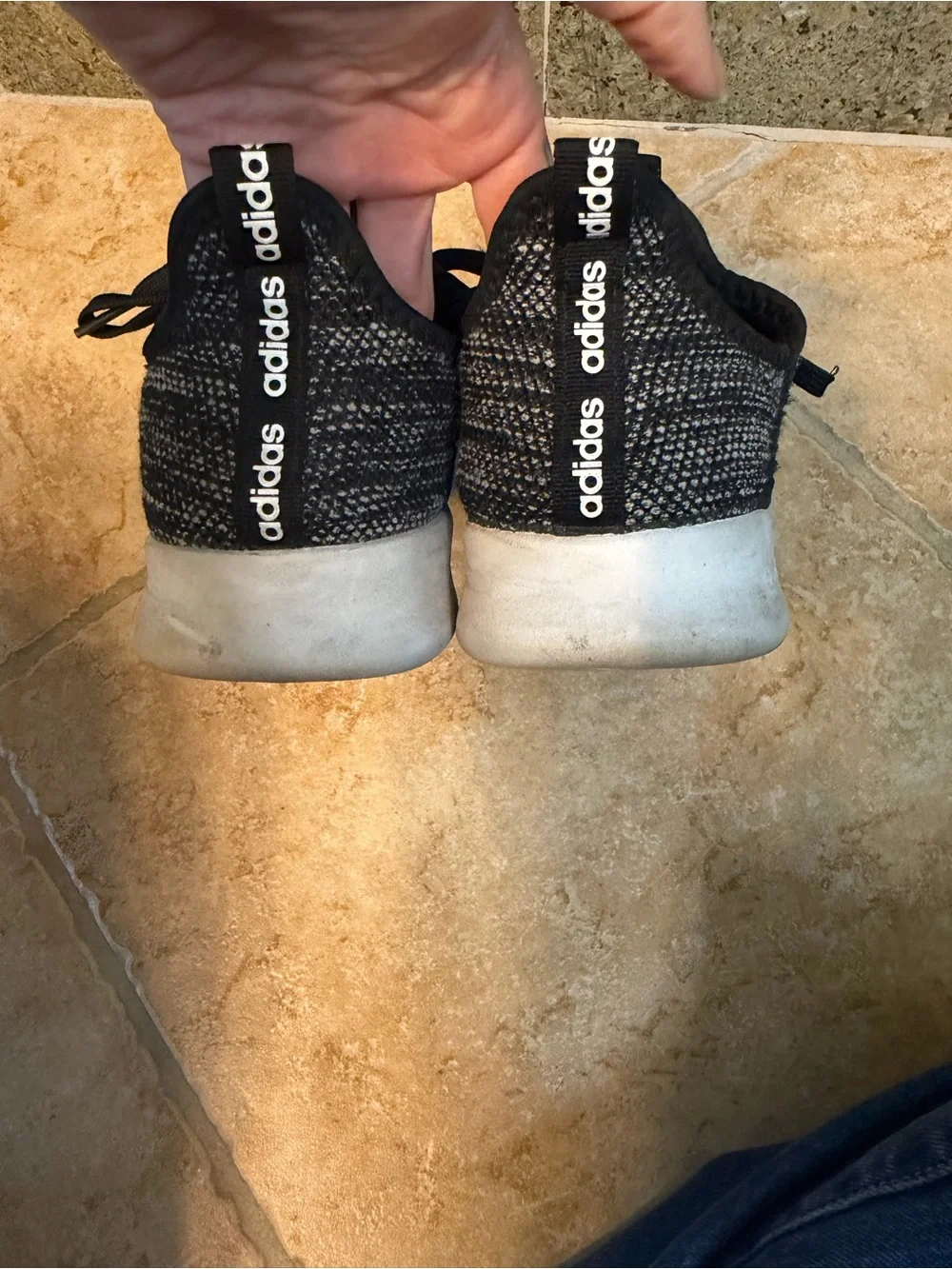 adidas Black and White Knit Athletic Sneakers Cloud size 7